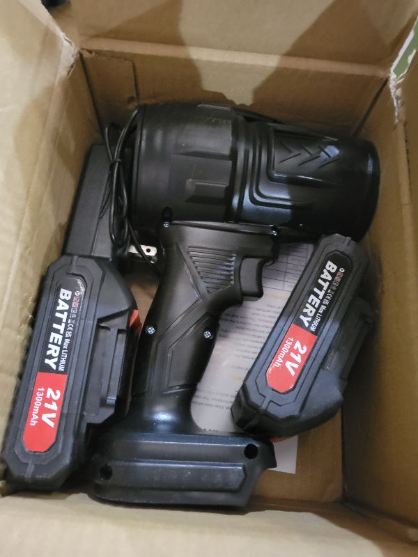Photo 1 of 21V Cordless Leaf Blower with 2 Batteries&Charger,100,000 RPM,Lightweight Handheld Air Blower,Turbo Jet Blower for Lawn Care,Patio&Deck Cleaning,Yard Leaves,Car Drying Driveway