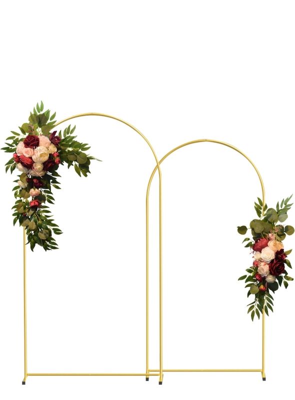 Photo 1 of  2pcs  Wedding Arch Backdrop Stand, Balloon Arch for Ceremony Birthday Party Bride Baby Shower, Metal Half Moon Wedding Arch Backdrop Stand with Rectangular Base (5.9ft,6.9ft)