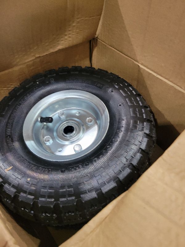 Photo 1 of (2 Pack) RRQ 10 Inch Pneumatic Wheel 4.10/3.50-4 Tire, 10" Pneumatic Wheels with 5/8" Bearings,2.2" Offset Hub for Garden Cart, Hand Truck, Lawn Cart, Mower