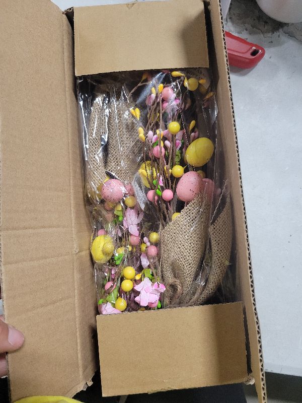 Photo 1 of 2 Pack & Timer - Easter Decorations, 18 Inch Lighted Easter Tree Tabletop with 20 LED Warm White Lights Pastel Eggs Floral Berries Battery Operated Easter Egg Tree Home Indoor Table Party Spring Decor