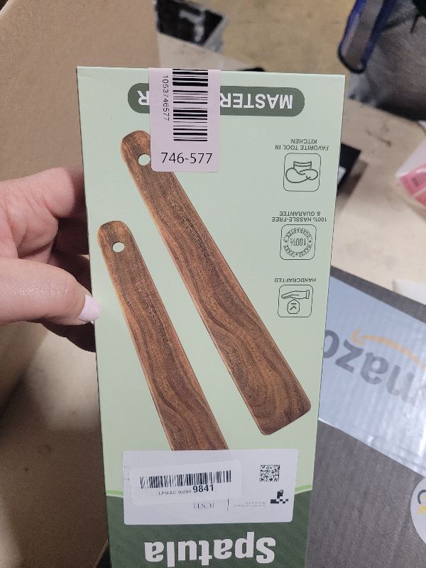 View 2 of 12 inch Teak Wooden Spatula for Cooking, Small Wood Flipper, Egg Scraper, Flat Wood Turner, Multipurpose Wooden Cooking Utensils, Spatulas Spoons Perfect for Flipping, Scraping & Turning, Set of 2