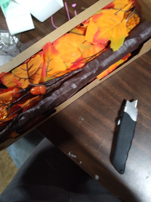 Photo 1 of 2 Pack 24 Inch Artificial Lighted Maple Tree with 48 LEDs Timer Fall Thanksgiving Decorations Battery Operated Prelit Acorn Maple Tree Lights for Thanksgiving Table Decor Home Indoor Autumn Harvest