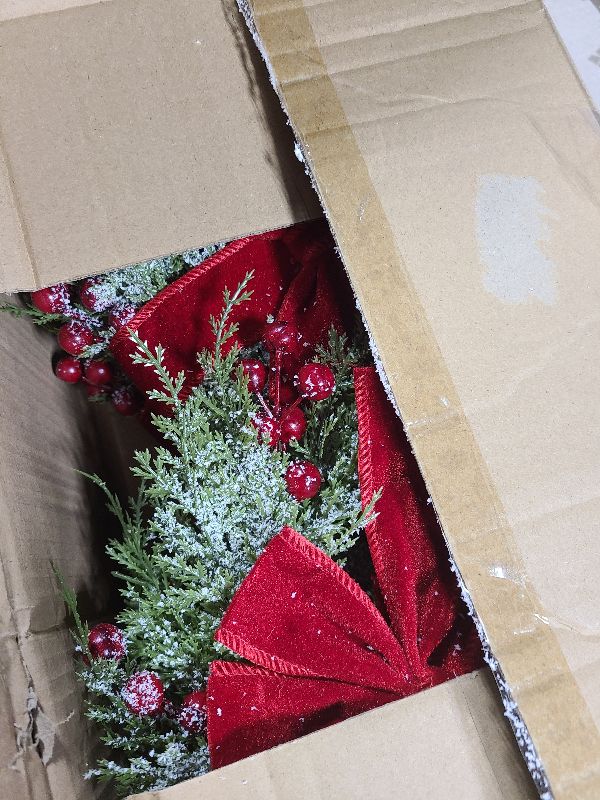 Photo 1 of 12 Pcs Small Christmas Wreaths Real Touch 9.8 Inch Mini Kitchen Cabinet Wreaths with Bow Ribbon, Artificial Cedar Greenery & Berries for Xmas Front Door Window Fireplace Farmhouse Holiday Decoration