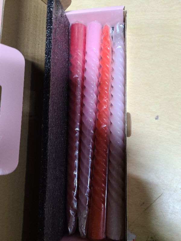 Photo 1 of 10 Inch Cream Spiral Taper Candles for Home Decoration, 4 Pack Red-Gradient Candlesticks for Dinner Party Wedding Holiday