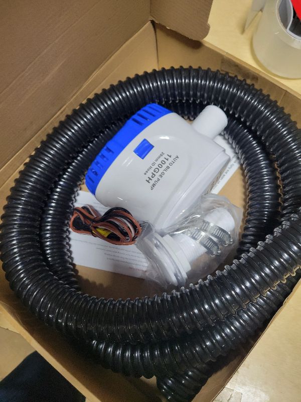 Photo 1 of 1100GPH 12V Automatic Boat Bilge Pumping Kit, 1-1/8 Inch Electric Bilge Water Pump, 6FT Hose, 2 Stainless Steel Hose Clamps and Thru-Hull Fitting, for Fishing Boats, Runabouts, Yachts, Cruisers