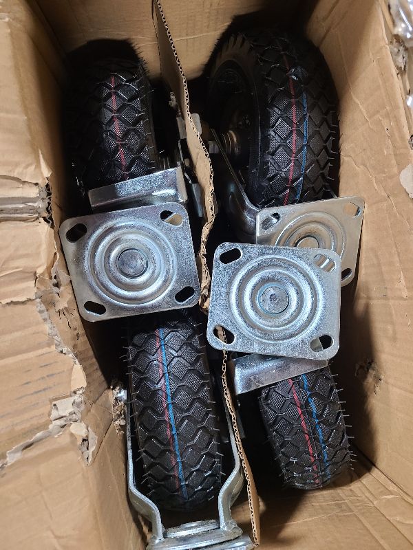 View 3 of 10 inch Casters Wheels, Heavy Duty Casters Set of 4 Load 1300lbs with Brake, Locking Swivel Plate Caster, Industrial Castor Wheels for Workbench, Cart, Trolley, Wagon and Shelves