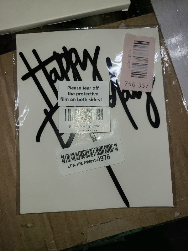 Photo 1 of 1 PCS Black Happy Birthday Cake Topper, 5.3 Inch x 7.2 Inch Acrylic Cake Topper Happy Birthday Cake Sign, Birthday Cake Decorations for Party Dessert, and Anniversary Supplies