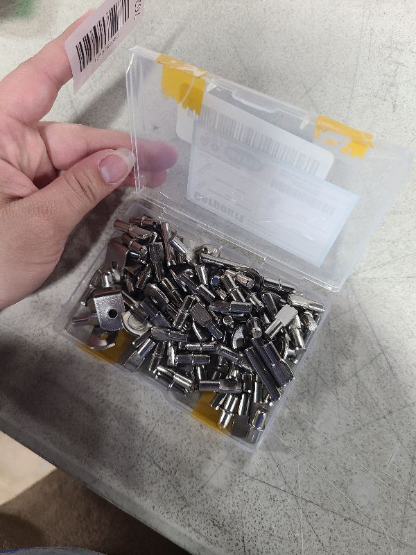 Photo 1 of 104Pcs Shelf Pins Kit,4 Styles Nickel Plated Shelf Support Pegs,Bookshelf Pegs for Shelves,Cabinet Shelf Bracket Pegs Shelf Pins Holders for Kitchen Furniture & Closet ( 5mm & 1/4inch )