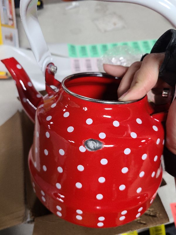 Photo 1 of 1.8Quart Vintage Enamel Tea Kettle Stovetop for Kitchen,Small Tea Pot for Stove Water Kettle with Red White Spots,Hot Water Teapot Coffee Pot for Gas,Induction,Electric,Housewarming Gift(No Whistling)