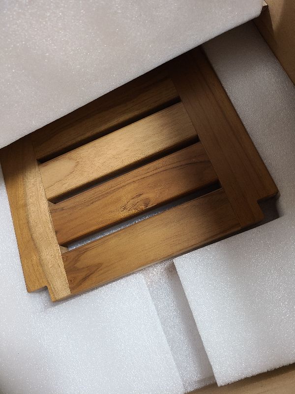 Photo 1 of 14" Compact Teak Shower Stool with Shelf & Handle - Waterproof, Non-Slip Bath Bench for Small Bathrooms/Tub/Outdoor Use, 300 lbs Capacity (Patented)