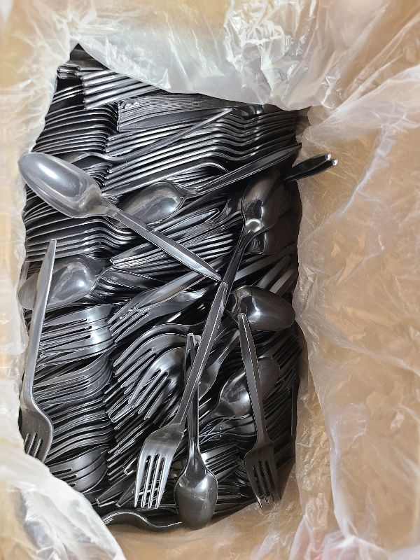 Photo 1 of 1000 Pcs Black Plastic Utensils Set - 500 Forks And 500 Teaspoons, Plastic Forks And Spoons Set - Bulk Black Cutlery Set