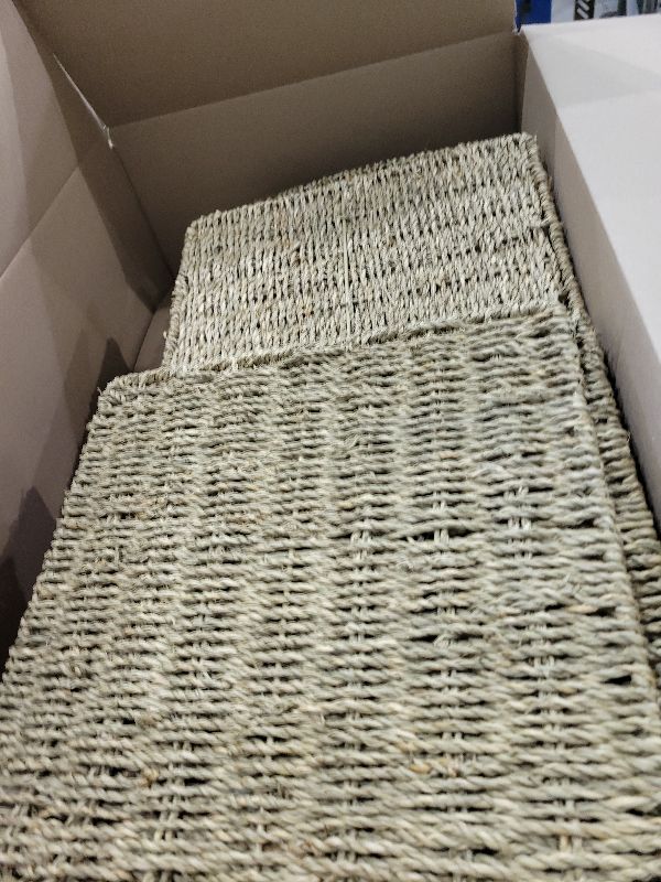 Photo 1 of 12x12x10in Seagrass Storage Baskets Set of 4, Large Wicker Storage Basket, Decorative Seagrass Shelf Basket, Pantry Baskets Organization,Folding Storage Cube Bins
