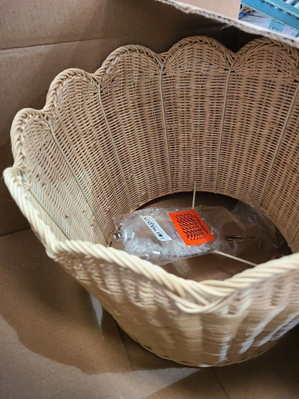 Photo 1 of 13" Top X 16" Bottom X 11.2" High X 12" Slant, Large Scalloped Lamp Shade, Tropical Lampshade,Rattan Lamp Shade, Wicker Seagrass Lamp Shades for Table Lamp (Large-13" Top X 16" Bottom X 11.2" High)