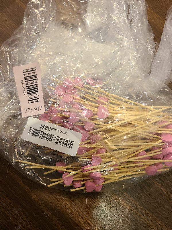 Photo 1 of 100 Pcs Bamboo Cocktail Picks, Fancy Toothpicks for Appetizers, Handmade Sticks 4.7 Inch Cocktail Toothpicks, Cute Heart Bamboo Skewers Party Supplies for Drinks, Desserts, Charcuterie (Pink Heart)