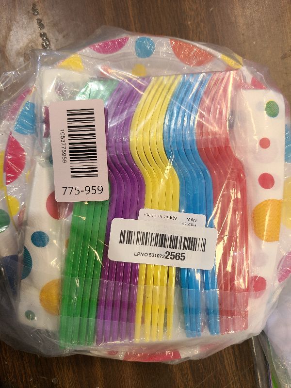Photo 1 of 100 PCS Happy Birthday Paper Plates Napkins and Forks Set Serve 25, 9 Inches and 7 Inches Colorful Polka Dots Cake Dessert Plates Disposable Dinnerware Tableware Decor for Dinner Bday Party Supplies