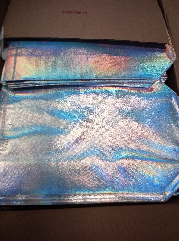 Photo 1 of 100 Pcs Iridescent Glossy Gift Bags Medium Size, 8x4x10 In Holographic Reusable Gift Bags with Handles & Sturdy Base, Ideal for Birthday, Wedding, Bachelorette, Party Favors, Holiday Goodie Bag