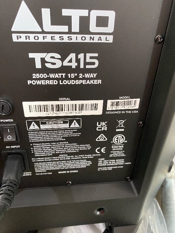 Photo 1 of  ALTO TS415 2500W 15" Powered PA Speaker with 3 Channel Mixer, Bluetooth Streaming, Wireless Loudspeaker Linking, DSP and ALTO App