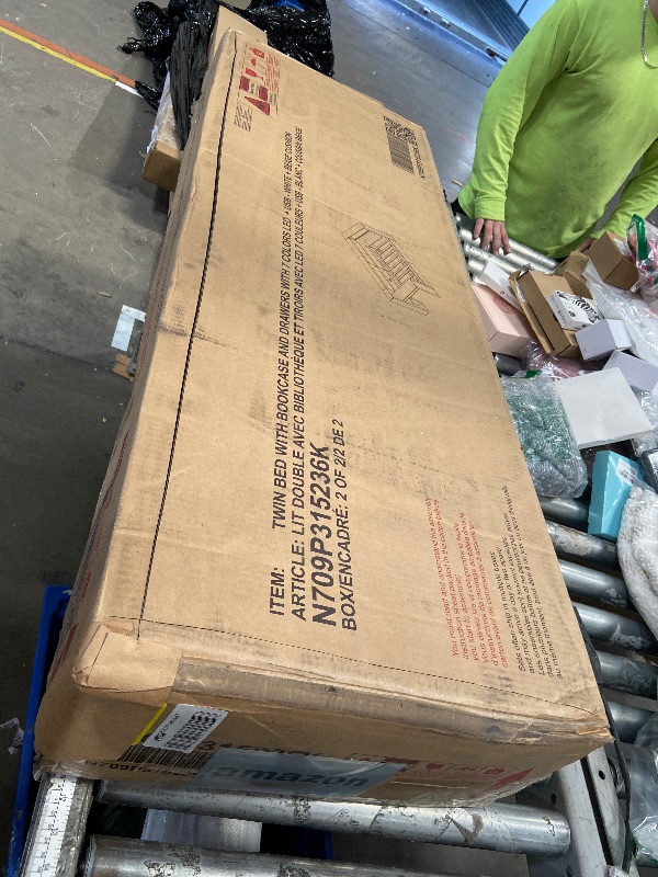 Photo 1 of ***INCOMPLETE***Bellemave Twin Corner Bed with Storage Shelves and Desk, Upholstered Headboard Daybed with Bookcase and Drawers?Daybed with Storage, White+Beige Cushion