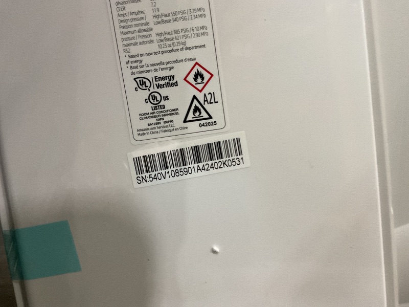 Photo 1 of *MISSING SOME ACCESSORIES/POWERS ON*** Amazon Basics 3-In-1 Portable Air Conditioner, 12000 BTU (ASHRAE), Cools Up to 550 Sqf, Portable AC with Cool/Dry (Dehumidifier)/Fan-Only Functions, Auto Mode, Sleep Mode, Timer, White