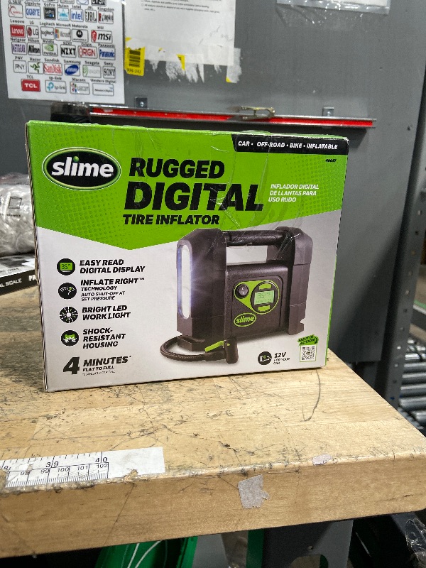 Photo 1 of ***(PARTS ONLY/ NON FUNCTIONAL)***Slime 40047 Tire Inflator, Portable Car Air Compressor, Rugged, Inflate Right automatic shut off, with Digital 99 psi Display, Long Hose and LED Light, 12V, 4 min inflation