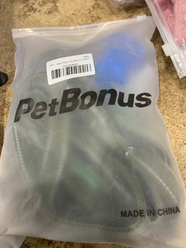 Photo 1 of **PARTIAL SET/ONE TETHER**PetBonus Double Dog Leash, No Tangle Dual Leash, Reflective Walking Training Lead, 4 Comfortable Padded Handles for 2 Dogs with Collapsible Bowl and Waste Bags (Army Green, Large)
