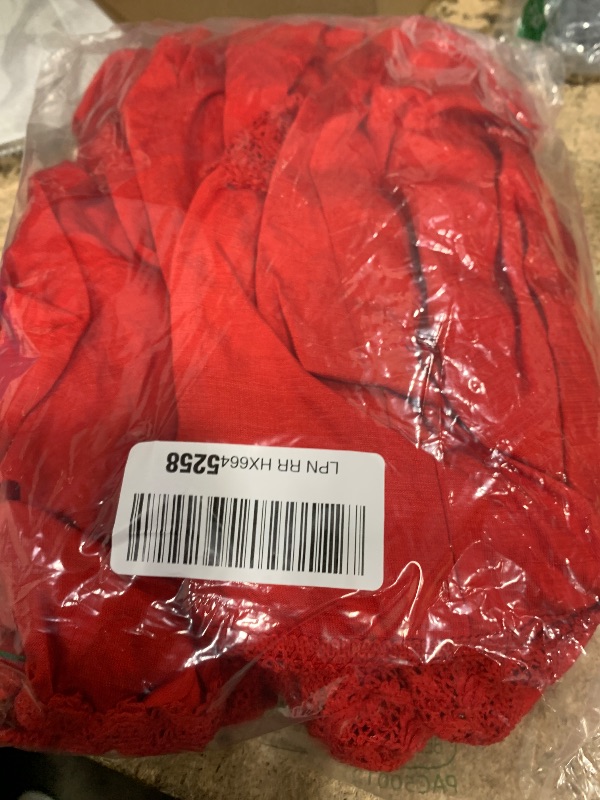 Photo 1 of **USED HAS DEODORANT STAINS** ABEHIK Mexican Embroidered Dress for Women Off Shoulder Maxi Dress Traditional Summer Loose Lace Floral Print Ruffle Neck Sleeveless Beach Vacation Cinco de Mayo Outfit Red L