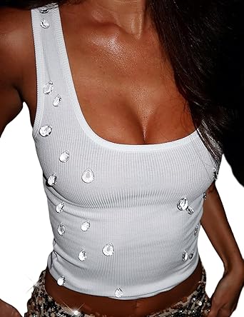 Photo 1 of 
Brand: FAIMILORY
FAIMILORY Angels' Tears Y2K Women's Rhinestone Embellished Ribbed Square Neck Sleeveless Crop Top SMALL