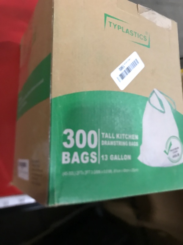 Photo 1 of TYPLASTICS 300 Count 13 Gallon Tall Kitchen Drawstring Trash Bags, GRS Compliant, Eco-Friendly Recycled Material