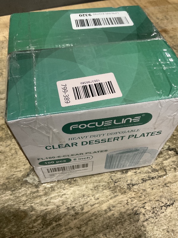 Photo 1 of (some plates have damage) FOCUSLINE 100 Count 6 Inch Clear Plastic Plates, Disposable Heavy Duty Salad Dessert Plates- Premium Hard Plastic