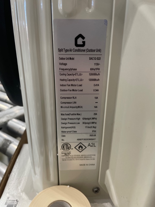 Photo 1 of *** INCOLPLETE SET, OUTDOOR SYSTEM ONLY *** 12000 BTU Mini Split AC w/WiFi Work Alexa 22 SEER2 115V Cools Up to 750 Sq. Ft,Ductless Inverter Mini Split System w/1 Ton Heat Pump Pre-Charged & 16.4ft Installation Kit,Ultra-Quiet