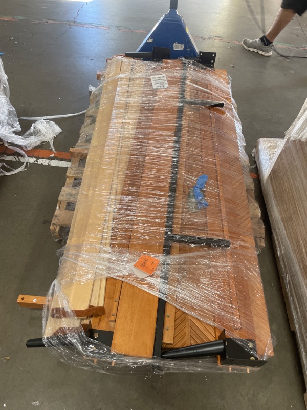 Photo 1 of **PARTS ONLY** Bme Rhombus King Bed Frame – Solid Acacia Wood with Geometric Rhombus Headboard, Teak Brown Finish, Scandinavian Modern Platform Bed with Sturdy Slats & Metal Legs, No Box Spring Needed