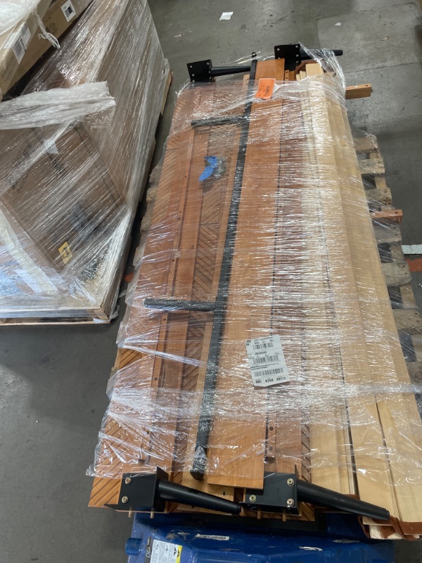 Photo 1 of **PARTS ONLY** Bme Rhombus King Bed Frame – Solid Acacia Wood with Geometric Rhombus Headboard, Teak Brown Finish, Scandinavian Modern Platform Bed with Sturdy Slats & Metal Legs, No Box Spring Needed