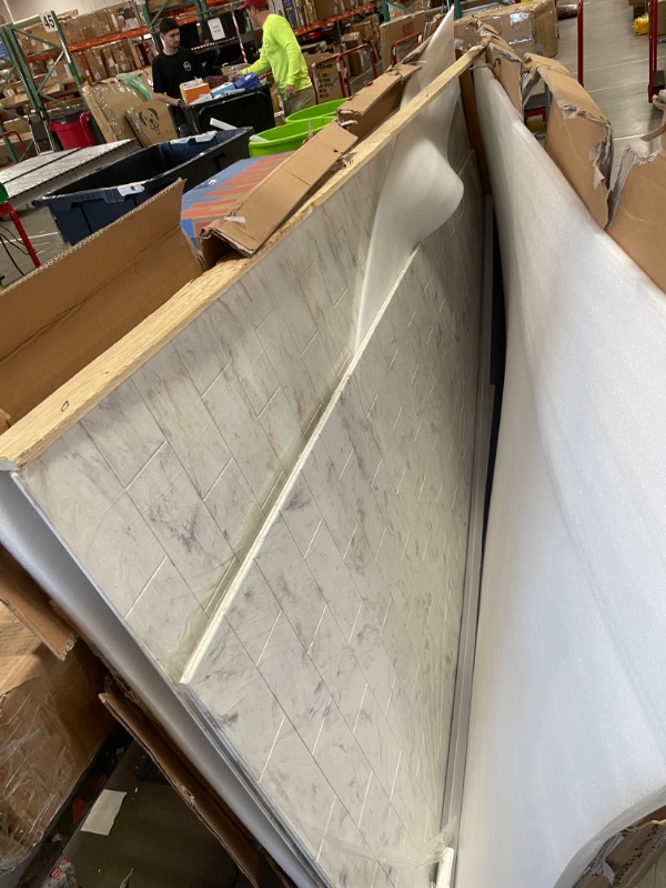 Photo 1 of ***DAMAGED***Transolid SWK483696-48 SaraMar 36-in X 48-in X 96-in Glue to Wall 3-Piece Shower Wall Kit, Biscotti Marble