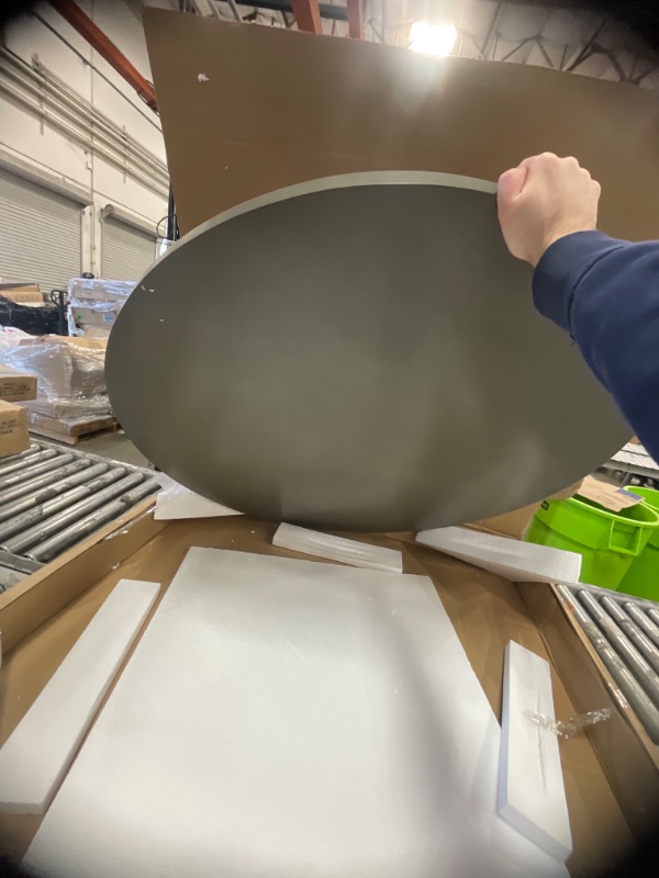 Photo 1 of ***TABLE ONLY**Merax 5 Piece Round Dining Table Set 4 Retro Chairs with Special-Shaped Table Legs, Exquisitely Designed Hollow Chair Back for Dining Room, Gray***INCOMPLETE***