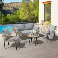 Photo 1 of ***INCOMPLETE***Dextrus 4-Piece Patio Furniture Wicker Outdoor Bistro Set, All-Weather Rattan Conversation Loveseat Chairs for Backyard, Balcony and Deck with Soft Cushions and Coffee Table - Gray