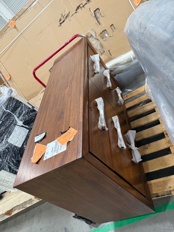 Photo 1 of ***DAMAGED***Signature Design by Ashley Lyncott Mid-Century Modern 6-Drawer Dresser with Safety Stop and Felt Lined Top Drawers, Dark Brown