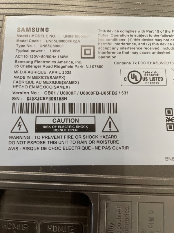 Photo 1 of ***DAMAGED***Samsung 65-Inch Class Crystal UHD U8000F 4K Smart TV (2025 Model) Endless Free Content, Crystal Processor 4K, MetalStream Design, Knox Security, Alexa Built-in