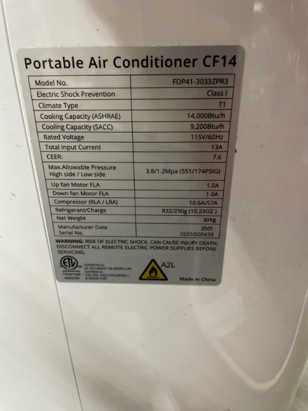 Photo 1 of (please see all images) 14,000 BTU Portable Air Conditioners, Cools up to 750 Sq. Ft 3-in-1 Movable AC for Room with Dehumidifier Fan Sleep Mode