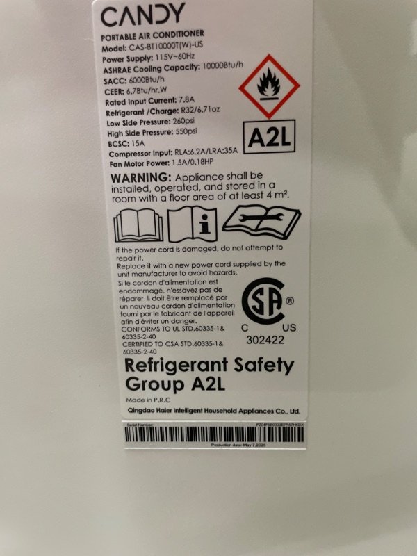 Photo 1 of 10,000 BTU Portable Air Conditioner for Rooms up to 450 Sq.Ft, 4-in-1 Cooling/Dry/Fan/Sleep Mode, Remote Control, High Low Speed, Window Kit Included, White