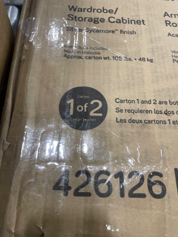 Photo 1 of ***INCOMPLETE***Sauder Select Multipurpose Bedroom Armoire Wardrobe Closet Pantry Storage Cabinet with Storage Drawers and Hanging Rail, in Silver Sycamore