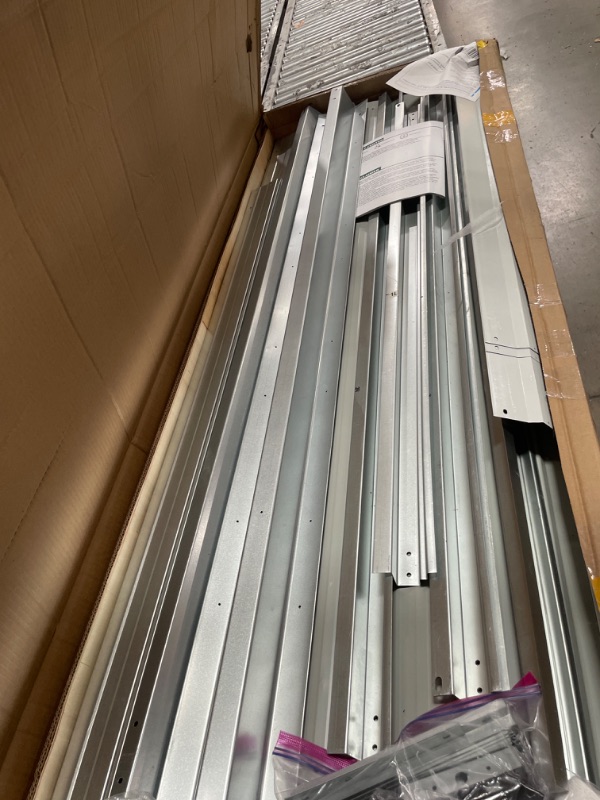 Photo 1 of ***2 BOXES***DWVO 10' x 10' Outdoor Storage Shed, Waterproof Metal Garden Shed with Windows, Lockable Doors, and Sloped Roof for Patio, Backyard, Lawn, Tool Storage, Bike Shed, Pet Shelter (Gray + White)