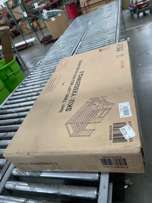 Photo 1 of ***INCOMPLETE***Osparple Twin Size Low Loft Bed, Kids Bed Frame with Shelf, Drawer and Stairs for Girls, Boys, Loft Bed with Storage, Strong Wood Slats Support, White