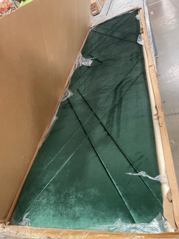 Photo 1 of Merax King Bed Frame with 2 Built-in Led Lights and 2 Floating Storage Shelves, Luxury Velvet Upholstered Platform Bed Frame King Size with Wingback Headboard for Bedroom, No Box Spring Needed, Green