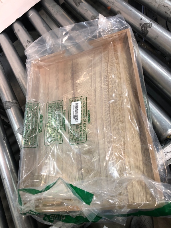 Photo 1 of *******1 handle is broken*************
Krismax Wooden Serving Tray with Handles, Rustic Brown Rectangular Serving Platter 15.7x11.4 Inch for Coffee Table, Decorative Storage Tray