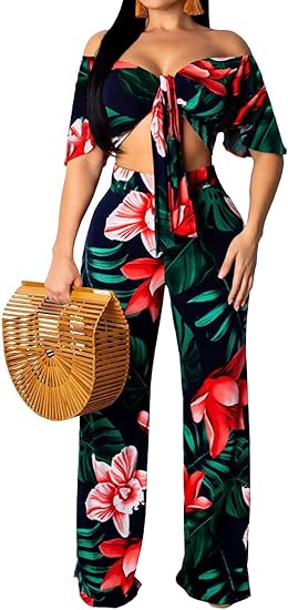 Photo 1 of 
sexycherry Two Piece Outfits for Women Beach Bandage Crop Top Long Straight Pants Vacation Swimwear Cover Ups Sets LARGE