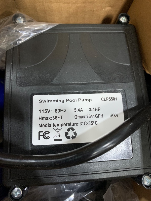 Photo 1 of 0.75HP Pool Pump for Swimming pool In/Above Ground Water Pump Single Speed, 550W/115V, 2641GPH & High Flow, Powerful Primming Swimming Pool Pumps with Filter Basket, Low Noise for Family