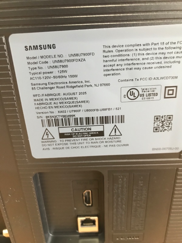 Photo 1 of ******BROKEN/CRACKED SCREEN*****Samsung 58-Inch Class Crystal UHD U8000F 4K Smart TV (2025 Model) Endless Free Content, Crystal Processor 4K, MetalStream Design, Knox Security, Alexa Built-in