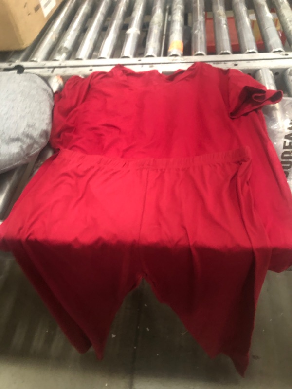 Photo 1 of **** Burgundy**** Women's Plus Size 2 Piece Outfits Summer Sweatsuits Drop Shoulder Tracksuits Biker Short Workout Jogger Sets Red-2XL