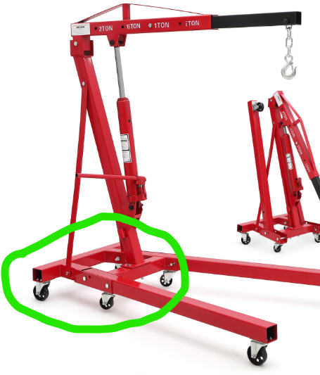 Photo 1 of **ONLY CONTAINS THE PIECE SHOWN IN GREEN CIRCLE IN SECOND PHOTO**2-Ton Folding Engine Hoist Cherry Picker 4400 Lb Capacity Hydraulic Shop Crane with Telescoping Boom 6 Caster Wheels for Automotive Repair Garage Use Includes Hitch and Storage Stand Red