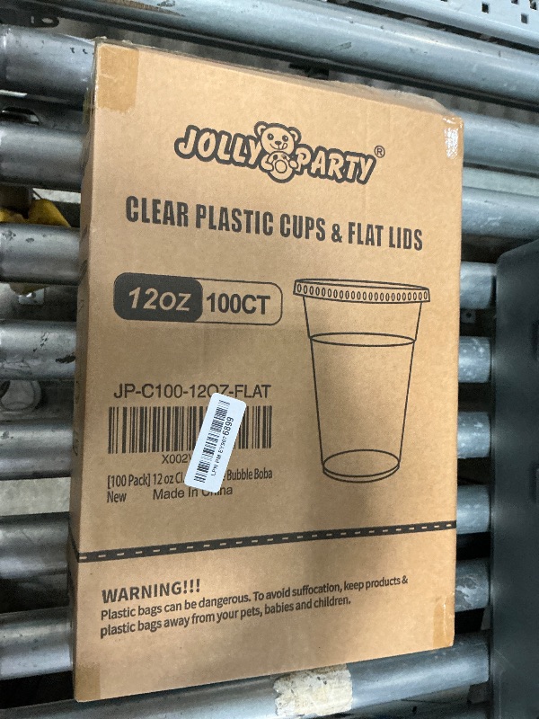 Photo 1 of [100 Pack] 12 oz Clear Plastic Cups with Flat Slotted Lids, Disposable Drinking Party Cups for Iced Cold Drinks Coffee Tea Smoothie Bubble Boba